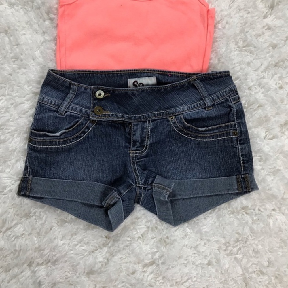 So Short Jean Shorts with Unique Button Fly Size 5